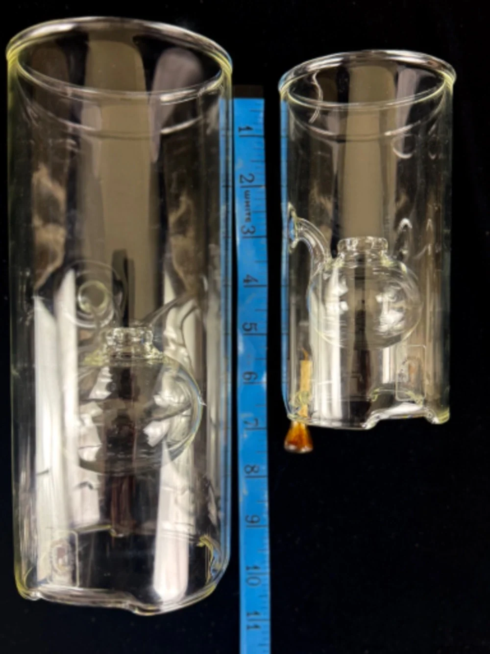 3 Wolfard Clear Glassblowing Hand Blown Classic Chamber Glass Oil Lamps 9 & 6 in